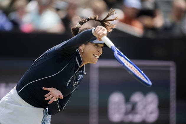 S-HERTOGENBOSCH, NETHERLANDS - JUNE 13: Ajla Tomljanovic of Australia serves to Robin Montgomery of the United States during their WTA, Tennis Damen Singles Semifinal match at the LibÃ ma Open on June 13, 2026 at Autotron s-Hertogenbosch in s-Hertogenbosch, Netherlands. Credit: Andy Astfalck NurPhoto Netherlands Copyright: xAndyxAstfalckx