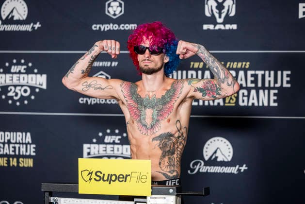UFC Bantamweight fighter Sean O Malley poses during the UFC Freedom 250 official weigh-ins in Washington, DC, on Saturday, June 13, 2026. The martial arts bouts are scheduled to take place on the South Lawn of the White House on June 14.  WAX20260613909 JIMxLOxSCALZO
