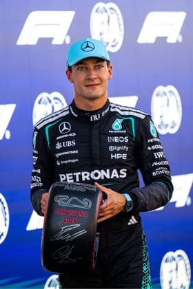 ESP, MSC Cruises Grand Prix of Barcelona Catalunya, Qualifying Day, Formula 1 World Championship season 2026 13 06 2026, Circuit de Barcelona Catalunya, Barcelona, ESP, MSC Cruises Grand Prix of Barcelona Catalunya, Qualifying Day, Formula 1 World Championship season 2026, George Russell Mercedes AMG Petronas F1 Team, Great Britain, 63 after winning qualifying nordphotoxGmbHx xMemmler nph00005
