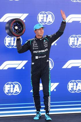 F1 Gran Prix of Spain George Russell of Mercedes-AMG F1 Team celebrates in parc ferme at the end of qualifying for the F1 Grand Prix of Catalunya at Montemelo Circuit on June 13, 2026 in Barcelona, Spain. Barcelona Circuit de Catalunya Spain Copyright: xMarcoxCanonierox