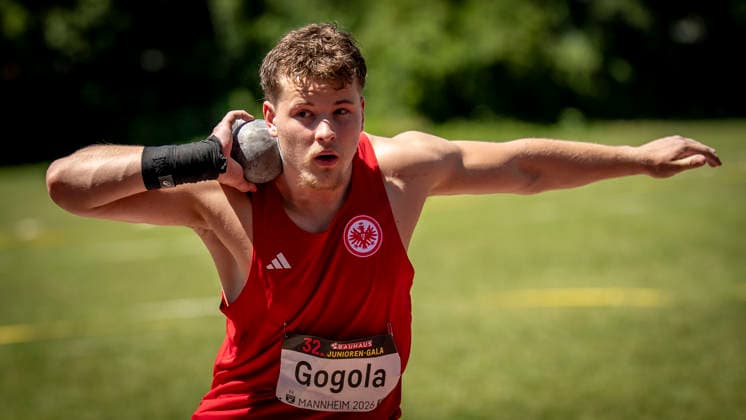 MANNHEIM, GERMANY - JUNE 13, 2026 : Nicolas Gogola (GER Eintracht Frankfurt e.V.) competing in the men’s U20 shot put during the Juniorengala 2026 at Michael-Hoffmann-Stadion on June 13, 2026 in Mannheim, Germany. Baden-Wuerttemberg Germany Copyright: xAxelxKohringx