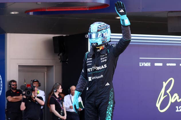 F1 Gran Prix of Spain George Russell of Mercedes-AMG F1 Team celebrates in parc ferme at the end of qualifying for the F1 Grand Prix of Catalunya at Montemelo Circuit on June 13, 2026 in Barcelona, Spain. Barcelona Circuit de Catalunya Spain Copyright: xMarcoxCanonierox