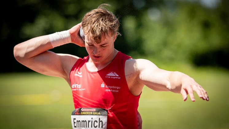 MANNHEIM, GERMANY - JUNE 13, 2026 : Max Louis Emmrich (GER LV 90 Erzgebirge) competing in the men’s U20 shot put during the Juniorengala 2026 at Michael-Hoffmann-Stadion on June 13, 2026 in Mannheim, Germany. Baden-Wuerttemberg Germany Copyright: xAxelxKohringx