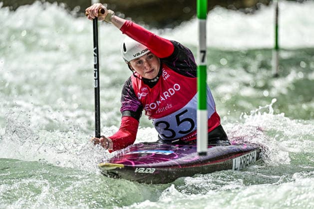 ICF Canoe Slalom World Cup 13 06 2026, Eis Kanal, Augsburg Lucie Krech GER , Women s Canoe, Augsburg, 13 06 2026 Canoe World Cup, Slalom K1, Augsburg, Eis Kanal Copyright: xBEAUTIFULxSPORTS Märklx