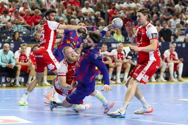 13 06 2026 ,xgox, Handball EHF Champions League Semifinal Aalborg Handbold FC Barcelona emspor, v l Ludovic Fabregas Barcelona, 72 throws goal, goal scorer, scores the goal Cologne