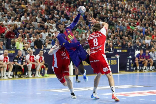 13 06 2026 ,xgox, Handball EHF Champions League Semifinal Aalborg Handbold FC Barcelona emspor, v l Dika Mem Barcelona, 10 throws goal, goal scorer, scores the goal Cologne