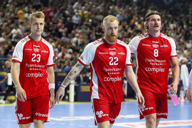 13 06 2026 ,xgox, Handball EHF Champions League semi-final Aalborg Handbold FC Barcelona emspor, v l Buster Juul Lassen Aalborg, 23 , Rene Antonsen Aalborg, 22 , Vetle Rönningen Aalborg, 8 disappointed, looks disappointed, disappointed Cologne