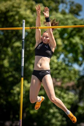 MANNHEIM, GERMANY - JUNE 13, 2026 : Mira Drissler (GER MTG Mannheim) competing in the women’s U20 pole vault during the Juniorengala 2026 at Michael-Hoffmann-Stadion on June 13, 2026 in Mannheim, Germany. Baden-Wuerttemberg Germany Copyright: xAxelxKohringx