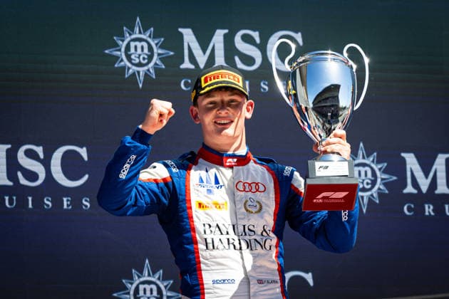 AUTO - FORMULA 2 2026 - BARCELONA SLATER Freddie (gbr), Trident, Dallara F3 2025, action podium during the 5th round of the 2026 FIA Formula 2 Championship from June 12 to 14, 2026 on the Circuit de Barcelona-Catalunya, in Montmelo, Spain - MontmeloSpain  Copyright: xXavixBonillax