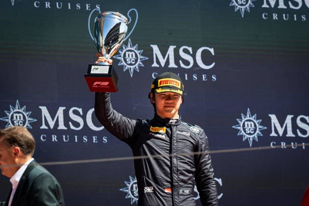 AUTO - FORMULA 2 2026 - BARCELONA XIE Gerrard (chn), DAMS Lucas Oil, Dallara F3 2025, action podium during the 5th round of the 2026 FIA Formula 2 Championship from June 12 to 14, 2026 on the Circuit de Barcelona-Catalunya, in Montmelo, Spain - MontmeloSpain  Copyright: xXavixBonillax