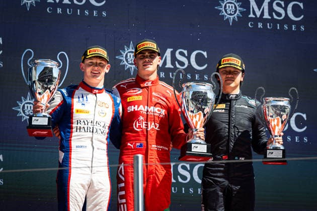 AUTO - FORMULA 2 2026 - BARCELONA SLATER Freddie (gbr), Trident, Dallara F3 2025, action WHARTON James (aus), Prema Racing, Dallara F3 2025, action XIE Gerrard (chn), DAMS Lucas Oil, Dallara F3 2025, action podium during the 5th round of the 2026 FIA Formula 2 Championship from June 12 to 14, 2026 on the Circuit de Barcelona-Catalunya, in Montmelo, Spain - MontmeloSpain  Copyright: xXavixBonillax
