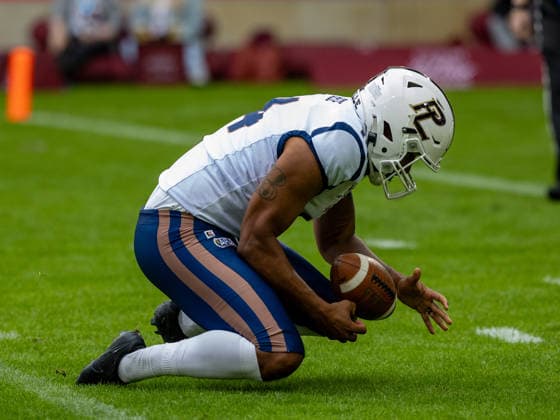 14 Boris Bede (Kicker) Paris Lights lost the ball at punt return. Rhein Fire vs Paris Lights, American Football, American Football League Europe, WEEK 4, 2026, 13.06.2026, Duisburg Schauinsland-Reisen-Arena Germany Copyright: xFootxBowl ChristopherxMettkenx