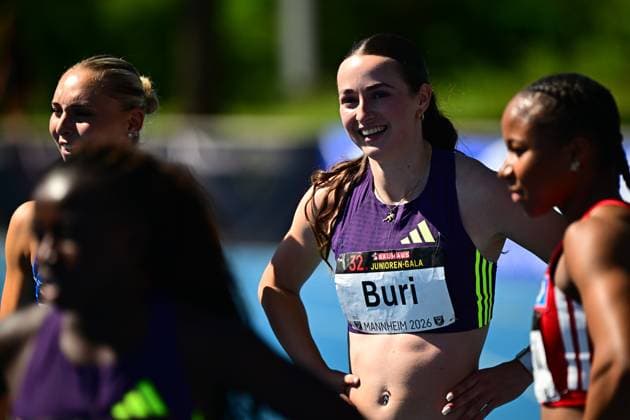 Xenia Buri Switzerland, 310 smiles relaxed before the competition at the 32 BAUHAUS Junior Gala in Mannheim Other athletes can be seen in the background Xenia Buri 310 at the BAUHAUS Junior Gala Mannheim 2026 Copyright: xMichaelxGelhardtx