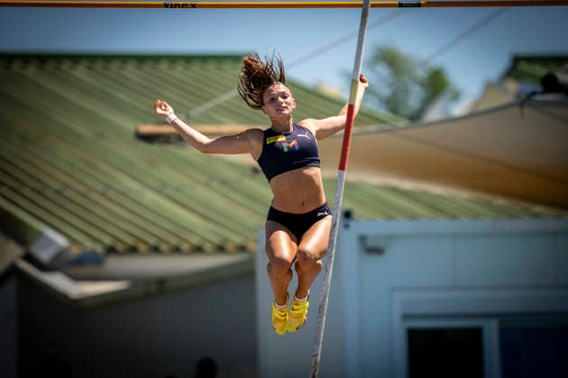 MANNHEIM, GERMANY - JUNE 13, 2026 : Lotte Gretzler (GER USC Mainz) competing during women’s U20 pole vault of the Juniorengala 2026 at Michael-Hoffmann-Stadion on June 13, 2026 in Mannheim, Germany. Baden-Wuerttemberg Germany Copyright: xAxelxKohringx