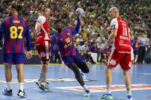 Cologne 13.06.2026. Pilka reczna EHF Liga Mistrzow sezon 2025 26 final4 mecz: Aalborg Handbold - Barca --- Handball EHF Champions League season 2025 26 final4 match: Aalborg Handbold - Barca nz Dika Mem Fot. Kacper Staniec NEWSPIX.PL --- newspix.pl 