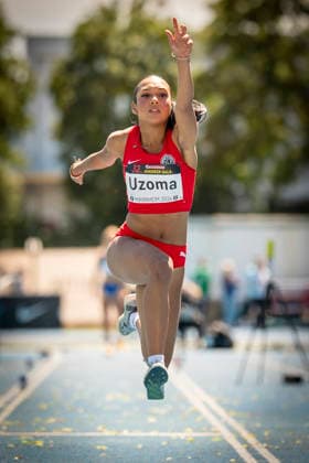 MANNHEIM, GERMANY - JUNE 13, 2026 : Emily Uzoma (GER SC Poppenbuettel) competing in the women’s triple jump during the Juniorengala 2026 at Michael-Hoffmann-Stadion on June 13, 2026 in Mannheim, Germany. Baden-Wuerttemberg Germany Copyright: xAxelxKohringx