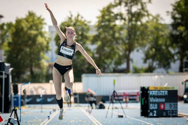 MANNHEIM, GERMANY - JUNE 13, 2026 : Vivienne Kreuzer (SUI Switzerland) competing in the women’s triple jump during the Juniorengala 2026 at Michael-Hoffmann-Stadion on June 13, 2026 in Mannheim, Germany. Baden-Wuerttemberg Germany Copyright: xAxelxKohringx