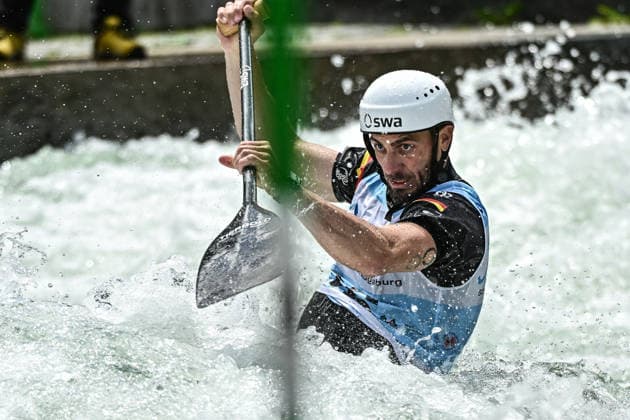 ICF Canoe Slalom World Cup 13 06 2026, Eis Kanal, Augsburg Sideris Tasiadis GER , Augsburg, 13 06 2026 Canoe World Cup, Slalom K1, Augsburg, Eis Kanal Copyright: xBEAUTIFULxSPORTS Märklx