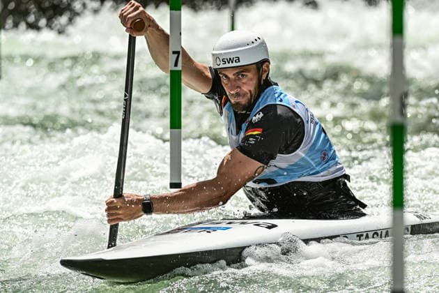 ICF Canoe Slalom World Cup 13 06 2026, Eis Kanal, Augsburg Sideris Tasiadis GER , Augsburg, 13 06 2026 Canoe World Cup, Slalom K1, Augsburg, Eis Kanal Copyright: xBEAUTIFULxSPORTS Märklx