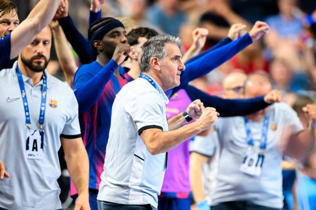 Cologne, Germany Handball EHF CL Final 4 Semi-Final Aalborg Handbold Barca Coach Carlos Ortega Barcelona Cologne Lanxess Arena North Rhine-Westphalia Germany