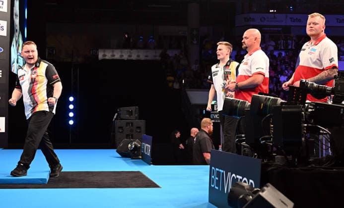 13 06 2026, xhbx, Dart World Cup of Darts 2026, v l Martin Schindler Germany , Ricardo Pietreczko Germany , Karel Sedlacek Czech Republic , Adam Gawlas Czech Republic DFL DFB REGULATIONS PROHIBIT ANY USE OF PHOTOGRAPHS as IMAGE SEQUENCES and or QUASI VIDEO Frankfurt