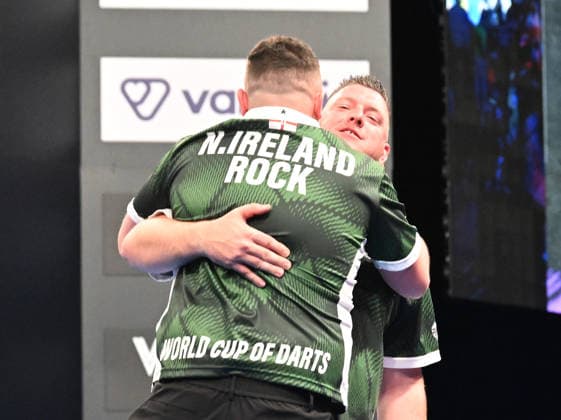 13 06 2026, xhbx, Dart World Cup of Darts 2026, v l Josh Rock Northern Ireland , Daryl Gurney Northern Ireland DFL DFB REGULATIONS PROHIBIT ANY USE OF PHOTOGRAPHS as IMAGE SEQUENCES and or QUASI VIDEO Frankfurt