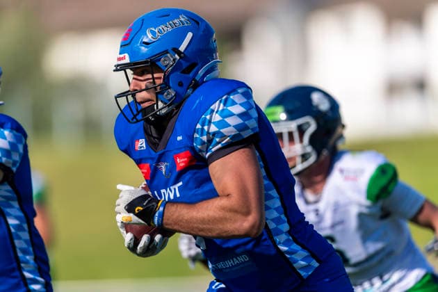 Gabriel Quigley Allgaeu Comets, WR, 7 GER, Allgaeu Comets vs Straubing Spiders, American Football, GFL, Season 2026, Week 06, 13 06 2026 GER, Allgaeu Comets vs Straubing Spiders, American Football, GFL, Season 2026, Week 06, 13 06 2026 Kempten Copyright: xEibner-Pressefoto FlorianxWolfx EP_FWF