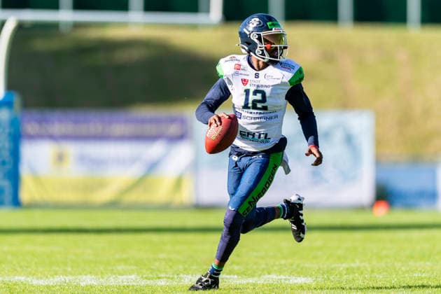 Sven Dorfner QB, Straubing Spiders, 12 GER, Allgaeu Comets vs Straubing Spiders, American Football, GFL, Season 2026, Week 06, 13 06 2026 GER, Allgaeu Comets vs Straubing Spiders, American Football, GFL, Season 2026, Week 06, 13 06 2026 Kempten Copyright: xEibner-Pressefoto FlorianxWolfx EP_FWF