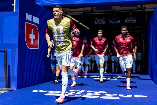 FIFA World Cup, WM, Weltmeisterschaft, Fussball 2026 - Group B - Qatar vs Switzerland Switzerland s Granit Xhaka arrives with Switzerland s players prior to the FIFA World Cup 2026 group stage match Qatar against Switzerland, in San Francisco, USA, 13 June 2026. San Francisco United States  Copyright: xPETERxKLAUNZERx