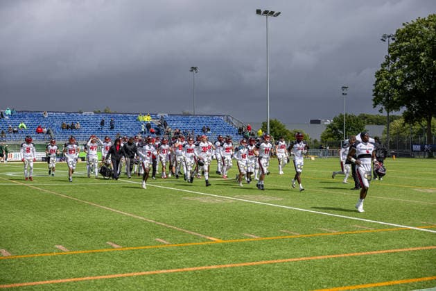 13 06 2026 American Football German Football League 2026 Kiel Baltic Hurricanes Düsseldorf Panther Kiel in green, Düsseldorf in white The Düsseldorf Panther at the warm up in Kiel Kiel Kilia Stadion, Hasseldieksdammer Schleswig Holstein Germany