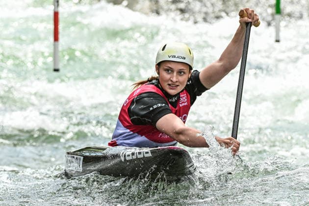 ICF Canoe Slalom World Cup 13 06 2026, Eis Kanal, Augsburg Taisiia Pospelova AIN ,Women s Canoe Final, Augsburg, 13 06 2026 Canoe World Cup, Slalom K1, Augsburg, Eis Kanal Copyright: xBEAUTIFULxSPORTS Märklx