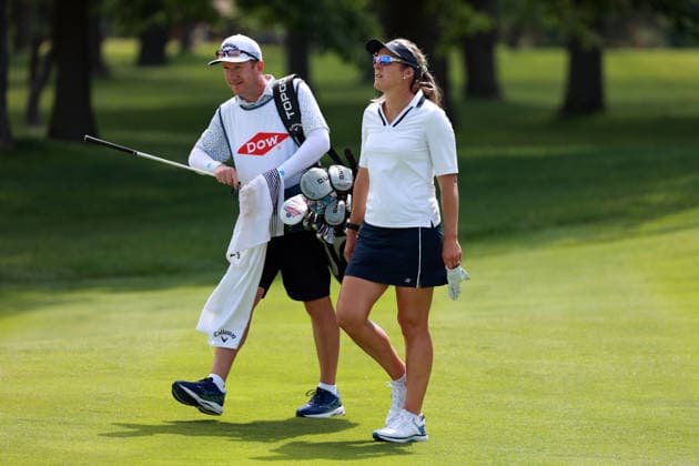 Dow Championship Midland, MI - JUNE 13: Celine Herbin of France walks to the 3rd green with her caddie during the third round of the Dow Championship at Midland Country Club on June 13, 2026 in Midland, Michigan. Midland Michigan United States  Copyright: xAmyxLemusx originalFilename:lemus-dowchamp260613_npUov.jpg