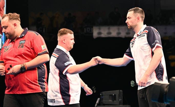 13 06 2026, xhbx, Dart World Cup of Darts 2026, v l Luke Littler England , Luke Humphries England DFL DFB REGULATIONS PROHIBIT ANY USE OF PHOTOGRAPHS as IMAGE SEQUENCES and or QUASI VIDEO Frankfurt