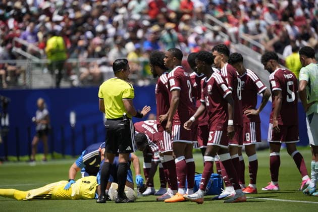 Qatar v Switzerland - FIFA World Cup, WM, Weltmeisterschaft, Fussball 2026 - Group B SANTA CLARA, UNITED STATES - JUNE 13: Mahmoud Abunada of Qatar lies on the ground during the 2026 FIFA World Cup First Stage Group B match between Qatar and Switzerland at Levi’s Stadium (San Francisco Bay Area Stadium) in Santa Clara, California, United States on June 13, 2026. Tayfun Coskun Anadolu California United States. Editorial use only. Please get in touch for any other usage.  Copyright: x2026xAnadoluxTayfunxCoskunx