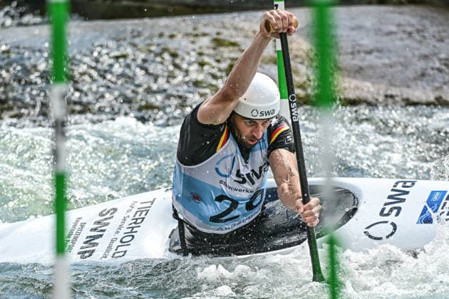 ICF Canoe Slalom World Cup 13 06 2026, Eis Kanal, Augsburg Sideris Tasiadis GER ,Men s Canoe Final, Augsburg, 13 06 2026 Canoe World Cup, Slalom K1, Augsburg, Eis Kanal Copyright: xBEAUTIFULxSPORTS Märklx