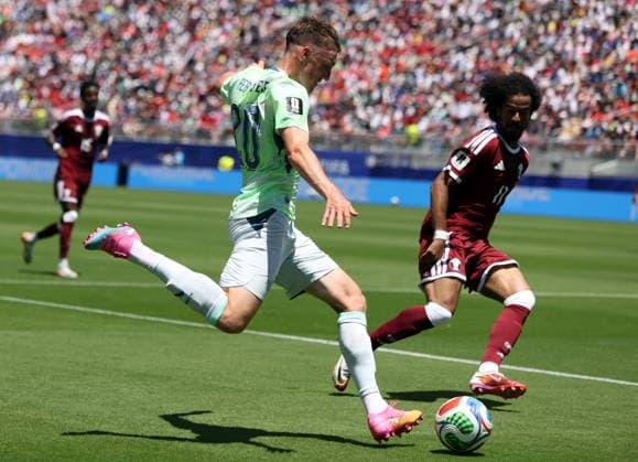 FIFA World Cup, WM, Weltmeisterschaft, Fussball 2026 - Group B - Qatar vs Switzerland Michel Aebischer of Switzerland takes a shot on goal during the FIFA World Cup 2026 group stage match Qatar against Switzerland, in San Francisco, USA, 13 June 2026. SAN FRANCISCO United States  Copyright: xBENJAMINxFANJOYx