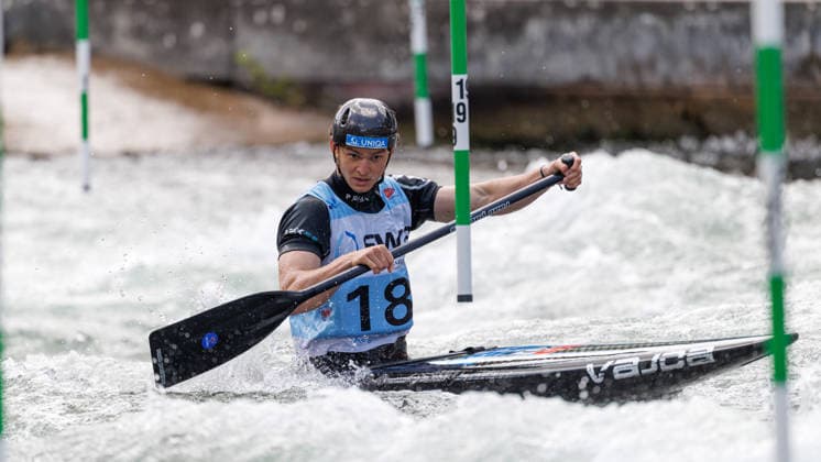 Lukas Kratochvil CZE at ICF CANOE SLALOM WORLD CUP, Canoeing, Men, Canoe, 2026, on 13 06 2026 in Augsburg, Eiskanal Bayern Germany
