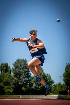 MANNHEIM, GERMANY - JUNE 13, 2026 : Idoh Mor (ISR Israel) competing in the men’s U20 shot put during the Juniorengala 2026 at Michael-Hoffmann-Stadion on June 13, 2026 in Mannheim, Germany. Baden-Wuerttemberg Germany Copyright: xAxelxKohringx