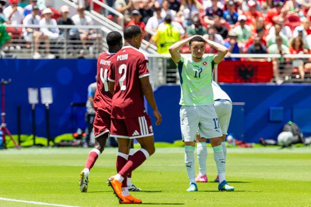 SANTA CLARA, CA - JUNE 13: Ruben Vargas 17 of Switzerland reacts to a missed opportunity during the FIFA World Cup, WM, Weltmeisterschaft, Fussball 2026 Group B match between Qatar and Switzerland on June 13, 2026 at San Francisco Bay Area Stadium in Santa Clara, CA. (Photo by Matthew Huang Icon Sportswire) SOCCER: JUN 13 FIFA World Cup 26 Group B - Qatar vs Switzerland EDITORIAL USE ONLY Icon260613018