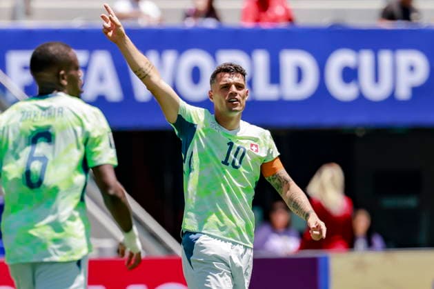FIFA World Cup, WM, Weltmeisterschaft, Fussball 2026 - Group B - Qatar vs Switzerland Switzerland s Granit Xhaka reacts during the FIFA World Cup 2026 group stage match Qatar against Switzerland, in San Francisco, USA, 13 June 2026. San Francisco United States  Copyright: xPETERxKLAUNZERx