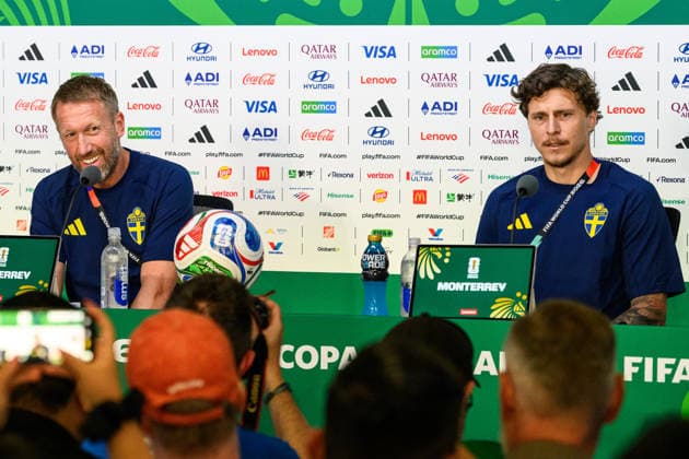 260613 of the Swedish national football team at a press conference during day 3 of the FIFA World Cup 2026 on June 13, 2026 in Monterrey Photo Petter Arvidson BILDBYRAN kod PA PA1231 fotboll football soccer fotball vm fotbolls vm fotball vm fotbolls vm 2026 fifa world cup 2026 press conference press conference sverige sweden sverige a day 3 bbeng  Copyright: PETTERxARVIDSON BB260613PA004