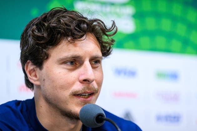 260613 Victor Nilsson Lindelöf of the Swedish national football team at a press conference during day 3 of the FIFA World Cup 2026 on June 13, 2026 in Monterrey Photo Joel Marklund BILDBYRAN kod JM PA1231 fotboll football soccer fotball vm fotbolls vm fotball vm fotbolls vm 2026 fifa world cup 2026 press conference press conference sverige sweden sverige a day 3 bbeng  Copyright: JOELxMARKLUND BB260613JM015