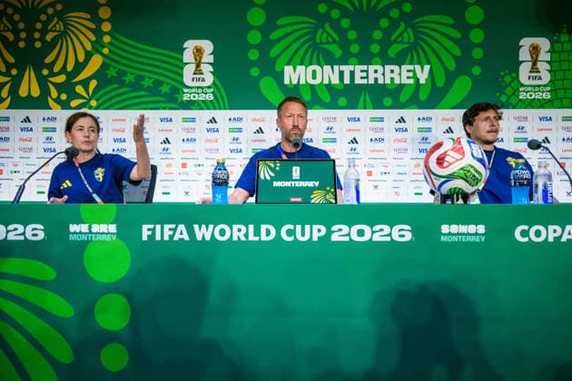 260613 Press officer Petra ThorÃ n, head coach Graham Potter and Victor Nilsson Lindelöf of the Swedish national football team at a press conference during day 3 of the FIFA World Cup 2026 on June 13, 2026 in Monterrey Photo Joel Marklund BILDBYRAN kod JM PA1231 fotboll football soccer fotball vm fotbolls vm fotball vm fotbolls vm 2026 fifa world cup 2026 press conference press conference sverige sweden sverige a day 3 bbeng  Copyright: JOELxMARKLUND BB260613JM020