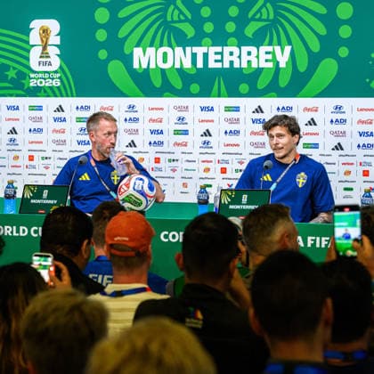 260613 of the Swedish national football team at a press conference during day 3 of the FIFA World Cup 2026 on June 13, 2026 in Monterrey Photo Petter Arvidson BILDBYRAN kod PA PA1231 fotboll, football, soccer, fotball,vm, fotbolls vm, fotball vm,  Copyright: PETTERxARVIDSON BB260613PA012