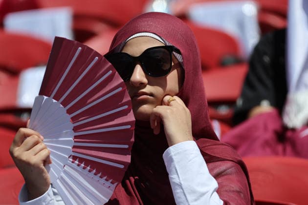 A female fan attends the game at the Group B match between Qatar and Switzerland at the 2026 FIFA World Cup, WM, Weltmeisterschaft, Fussball at Levi s Stadium in Santa Clara, United States, 13 June 2026. FIFA World Cup 2026 - Group B - Qatar vs Switzerland !ACHTUNG: NUR REDAKTIONELLE NUTZUNG!  Copyright: xMiguelxGuitierrezx GR6144 20260613-55020588830_1