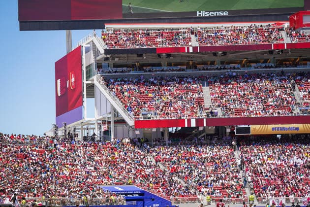 USA Soccer FIFA World Cup 2026 Group B Switzerland vs Qatar Levi™s Stadium Santa Clara, California Spectators, fans, grandstand, seats, partially empty seats, occupancy, ticketing, hospitality, major event, matchday, fan culture, soccer, football, World Cup, sporting event, atmosphere, sunshine, summer, symbolic photo sports venue, long shot, inside interior view Copyright: xJOERANxSTEINSIEKx