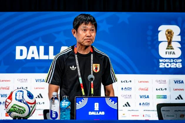 DALLAS Japan national team coach Hajime Moriyasu during the 2026 World Cup, Japan press conference and pitch check at AT T Stadium on June 13, 2026, in Dallas, United States Photo by Stefan Koops EYE4IMAGES DeFodi Images