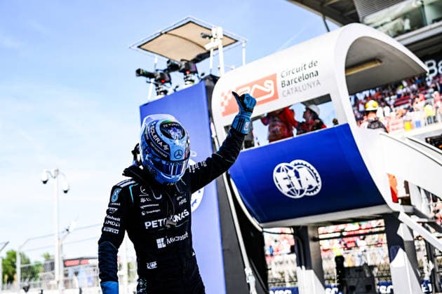 June 13, 2026, Piombino, Piombino, Italy: 63 GeorgeÃ‚ Russell Of The Team Mercedes-Amg Petronas Formula One Teamw17,In They Face The Qualifying Session , During Fia Formula One World Championship, WM, Weltmeisterschaft GP di F1 di Barcellona-Catalogna 2026 13 Jun, Barcellona Spain F1 Di Barcellona-Catalogna 2026  - ZUMAb336 20260613_zsp_b336_037 Copyright: xLucaxBarsalix
