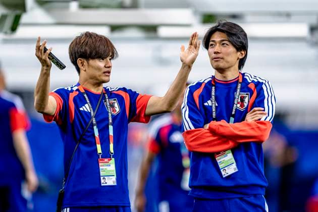 DALLAS lr Takefusa Kubo of Japan and Keito Nakaruma of Japan during the 2026 World Cup, Japan s press conference and pitch check at AT T Stadium on June 13, 2026, in Dallas, United States Photo by Stefan Koops EYE4IMAGES DeFodi Images