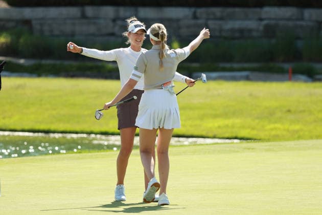 Dow Championship MIDLAND, MICHIGAN - JUNE 13: Nelly Korda of United States of America hugs her teammate Olivia Cowan of Germany after completing the third round of the Dow Championship at Midland Country Club in Midland, Michigan, USA on Saturday, June 13, 2026. Midland Michigan United States  Copyright: xJorgexLemusx originalFilename:lemus-dowchamp260613_nphe5.jpg